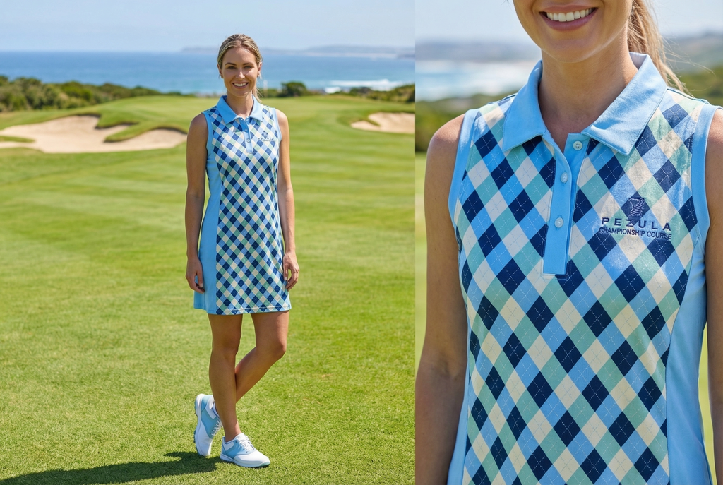 Cutter & Buck Pezula Golf Dress Argyle Blue